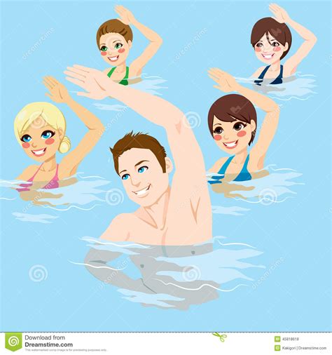 Aqua Gym Hands Up Group Stock Vector Illustration Of