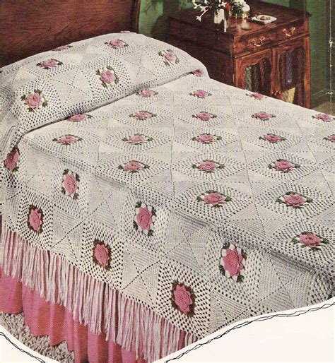 rose bedspread vintage crochet pattern   knittedcouture