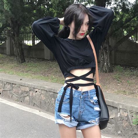 Lace Up Crop Top In 2021 Korean Street Fashion Korean Girl Fashion