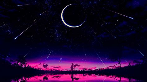 resolution cool anime starry night illustration