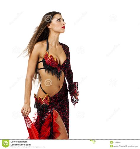 Woman Traditional Spanish Flamenco Dancer Dancing In A Red