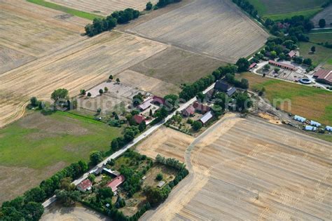aerial image zernitz lohm agricultural land  field boundaries surround  settlement area