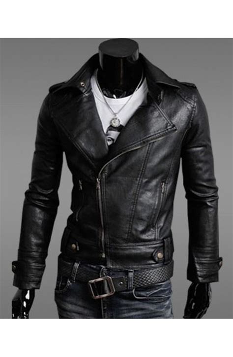 Men S Black Faux Leather Jacket Slim Fit Asymmetrical