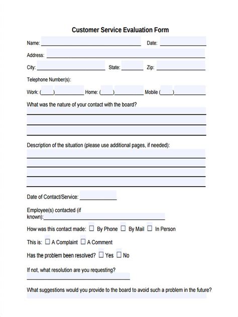 sample service evaluation forms  ms word