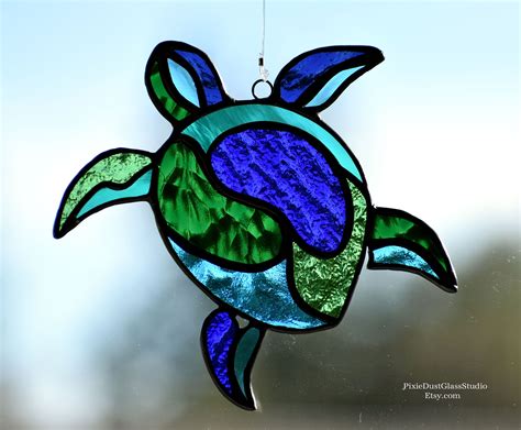 Stained Glass Sea Turtle Suncatcher Abstract Sea Turtle In Etsy