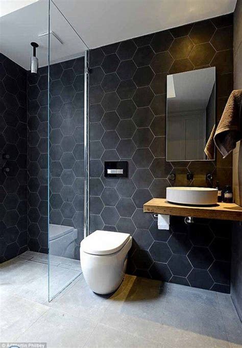 gray hexagon bathroom tile ideas  pictures
