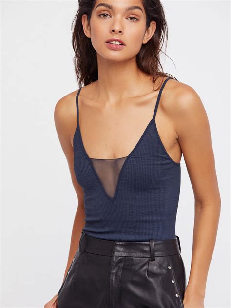 new free people womens ribbed come around cami sheer deep v neck tank