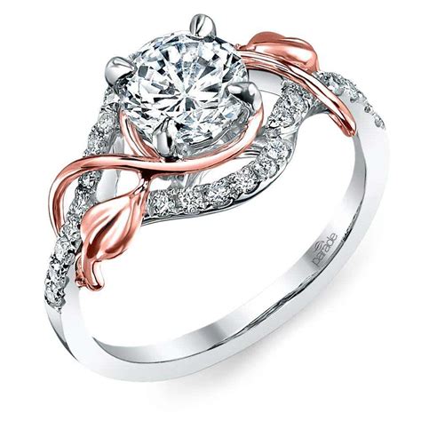 rose  white gold engagement ring vine design