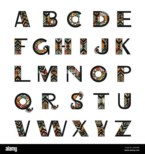 tribal alphabet capital letters  geometric ethnic style vector