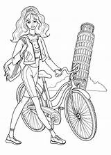 Coloring Pages Girls Barbie Under Library Clipart Bike sketch template
