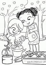 Coloring Garden Pages Gardening Kids Sharing Preschool Color Children Flower Vegetable Adults Nature Print Drawing Sheets Printable Adult Books Clip sketch template