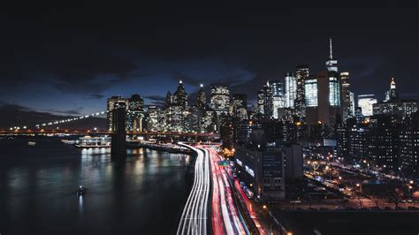 wallpaper  york city night road buildings dual wide widescreen