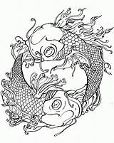 Fish Dragon Coy Kleurplaten Japon Geisha Yin sketch template