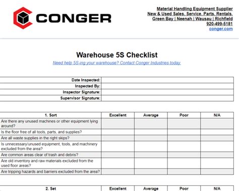 5s Checklist For Warehouse