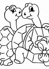 Coloring Pages Couple Tortoise Romantic Cartoon Animals Water Cartoons sketch template