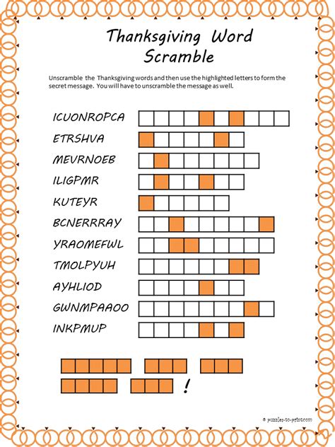 printable thanksgiving word scramble  answers