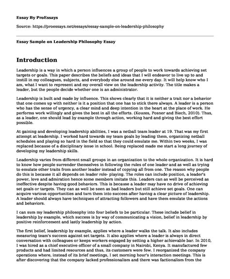 essay sample  leadership philosophy  essay term paper