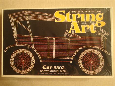 vintage craft kit metallic miniature string art car  linenlover