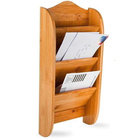 home intuition wall mount bamboo mail letter holder organizer rack