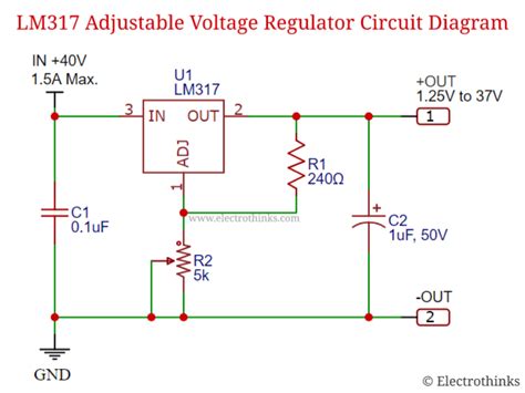 lm adjustable voltage regulator circuit working explanation