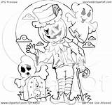 Halloween Ghosts Moon Cemetery Outlined Waving Jackolantern Against Illustration Man Royalty Clipart Visekart Vector Drawing Cemetary Ghost Coloring Pages Clip sketch template