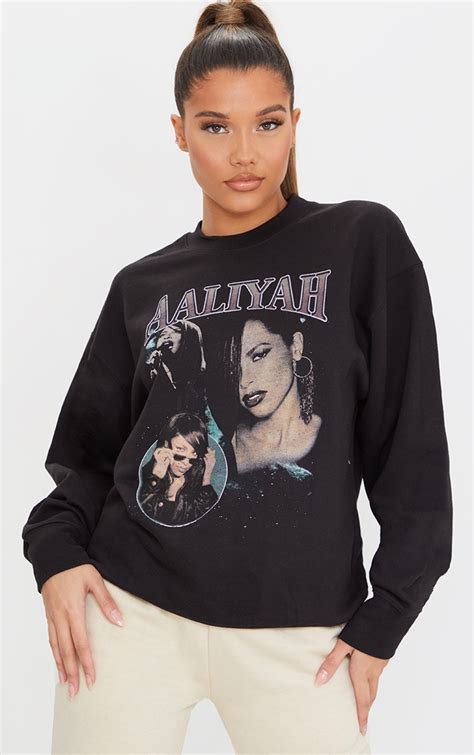 black aaliyah printed sweatshirt tops prettylittlething aus