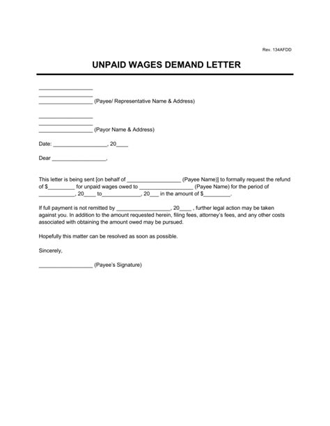 unpaid wages demand letter  word