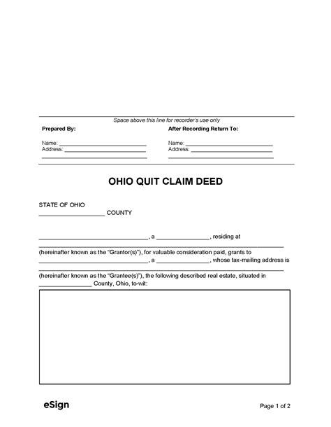 ohio quit claim deed form  word