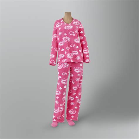 pink  womens plush fleece pajama set  socks clothing womens clothing womens