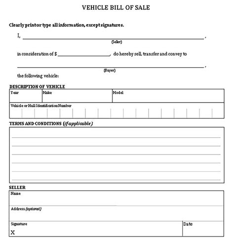 printable vehicle bill  sale template bill  sale template bill