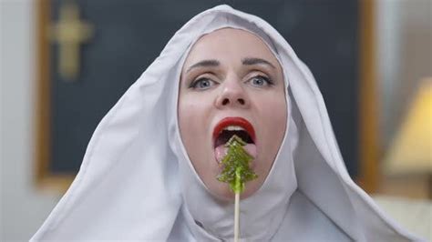 Headshot Of Provocative Seductive Beautiful Woman In Nun Costume