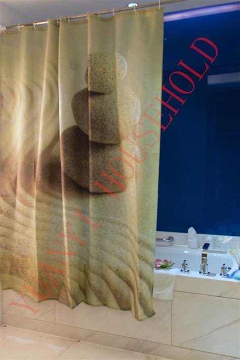 Bathroom Polyester Fabric Printed Beach Stone Style Shower