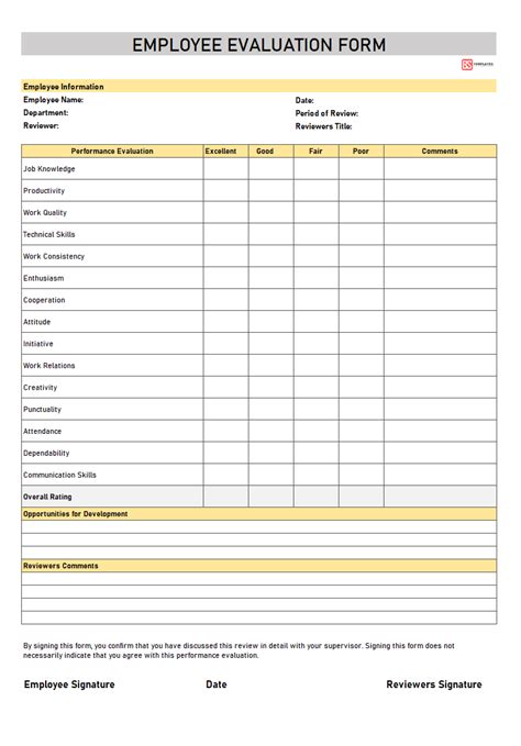 employee evaluation form simple printable word  employee