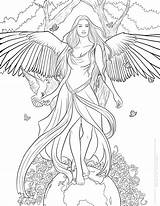 Coloring Pages Fantasy Adults Adult Goddess Angel Print Fairy Drawing Printable Sheets Books Color Book Kids Ella Ivory Thistle Getcolorings sketch template