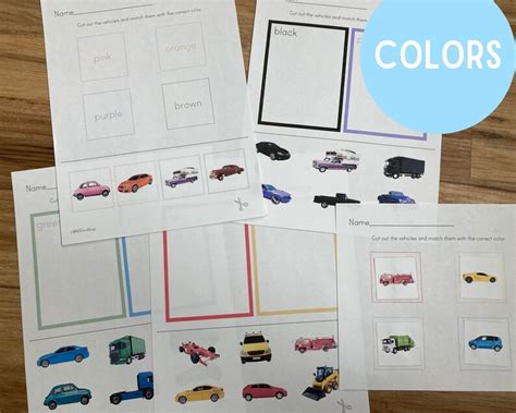 cars cut  paste worksheets printable transportation etsy