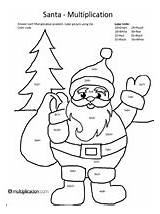 Multiplication Worksheets Christmas Coloring Santa sketch template