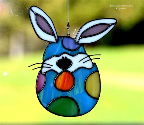 stained glass easter bunny  polka dot egg easter bunny suncatcher