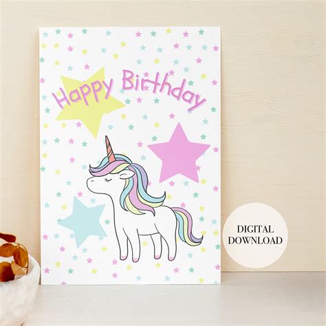 printable unicorn birthday card digital happy birthday card etsy