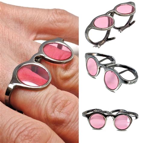 Rose Colored Glasses Two Finger Ring In Sterling Silver