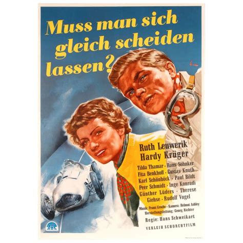 Original Vintage German Movie Poster For Muss Man Sich Gleich Scheiden