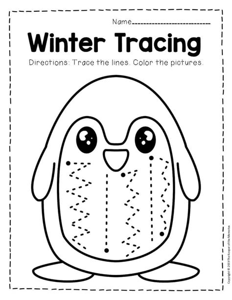 printable winter tracing preschool worksheets   keeper