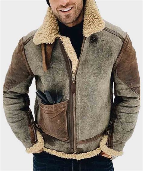 mens genuine leather winter jacket with shearling collar hit jacket