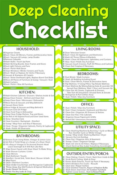 deep cleaning house checklist  printable deep clean  cleaning