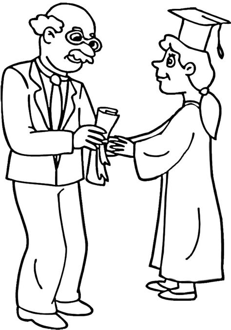 professor handed diploma  student  graduation day coloring pages