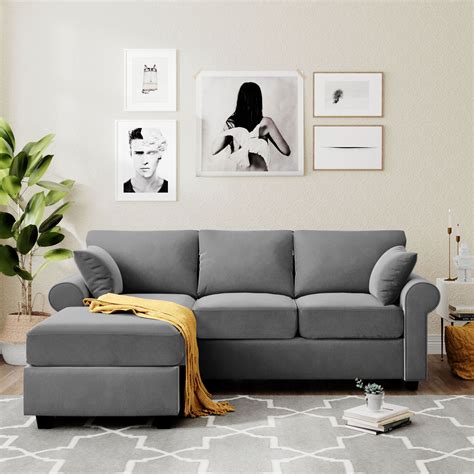 modern  shaped sectional sofa gray mid century couches  sofas   pillows soft