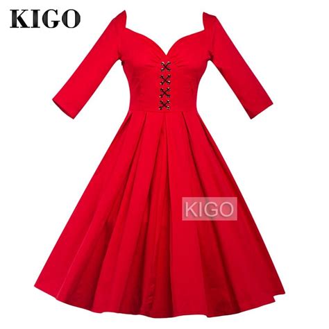 kigo 1950s women vintage rockabilly dresses sexy v neck half sleeve