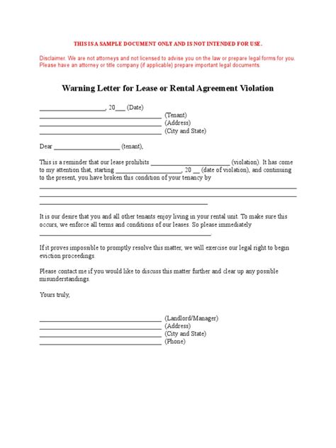 warning letter  tenant  violations    letter