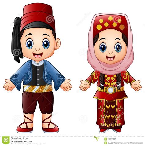 cartoon turkish couple wearing traditional costumes stock vector illustration of male female