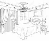 Bedroom Coloring Pages Sketch Furniture Room Printable Interior Girls Bed Drawing Perspective House Print Colour Sketches Template Adult Drawings Point sketch template