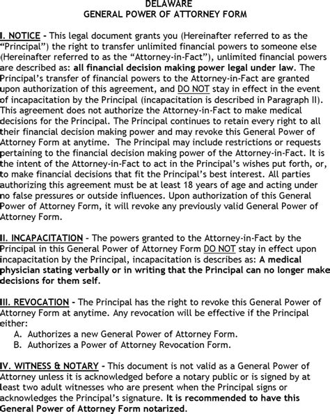 delaware general power  attorney form  kb  pages